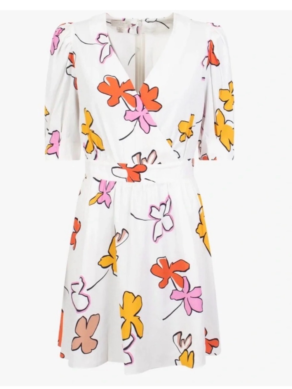 Ted Baker London White Mini Dress with Pink, Orange & Yellow Floral Print